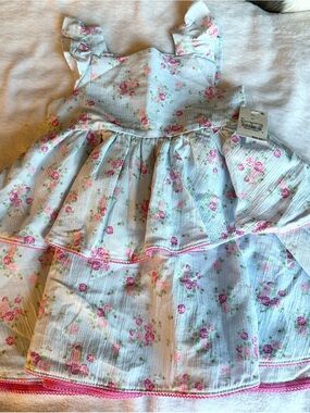 bp Girls White Floral Ruffle Dress with Pink Roses
